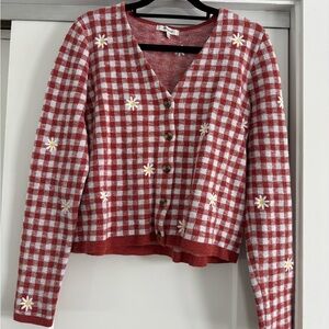 Madewell Gingham Daisy Embroidered Cardigan Sweater